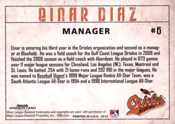 2010 Grandstand Bluefield Orioles #NNO Einar Diaz Back