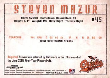2010 Grandstand Bluefield Orioles #NNO Steven Mazur Back
