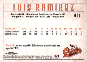 2010 Grandstand Bluefield Orioles #NNO Luis Ramirez Back