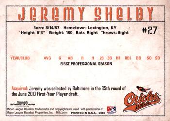 2010 Grandstand Bluefield Orioles #NNO Jeremy Shelby Back