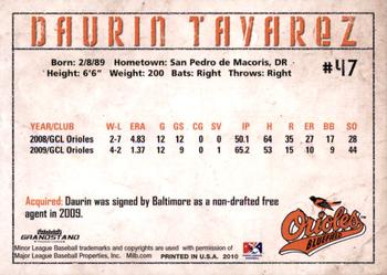 2010 Grandstand Bluefield Orioles #NNO Daurin Tavarez Back