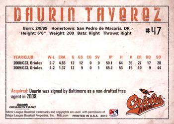 2010 Grandstand Bluefield Orioles #NNO Daurin Taverez Back
