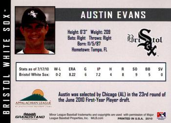 2010 Grandstand Bristol White Sox #NNO Austin Evans Back