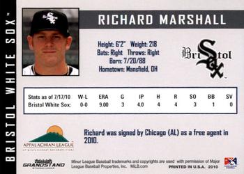 2010 Grandstand Bristol White Sox #NNO Richard Marshall Back