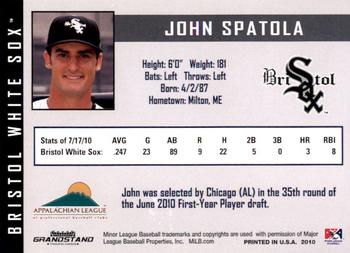 2010 Grandstand Bristol White Sox #NNO John Spatola Back