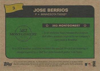 2019-20 Topps 582 Montgomery Club Set 3 #3 Jose Berrios Back