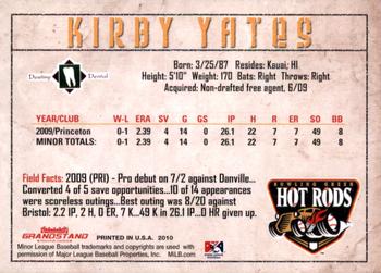 2010 Grandstand Bowling Green Hot Rods #NNO Kirby Yates Back