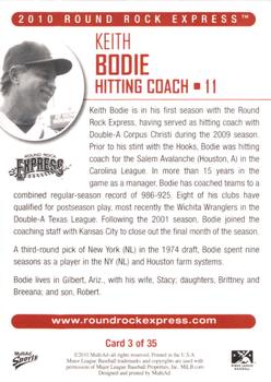 2010 MultiAd Round Rock Express #3 Keith Bodie Back