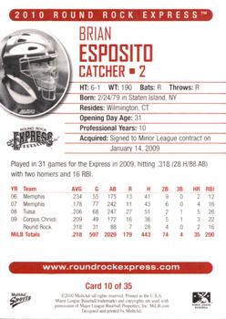2010 MultiAd Round Rock Express #10 Brian Esposito Back