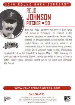 2010 MultiAd Round Rock Express #30 Rojo Johnson Back