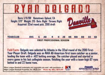 2010 Grandstand Danville Braves #NNO Ryan Delgado Back