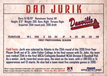 2010 Grandstand Danville Braves #NNO Dan Jurik Back