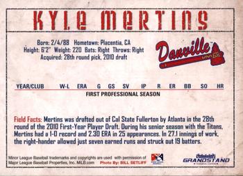 2010 Grandstand Danville Braves #NNO Kyle Mertins Back