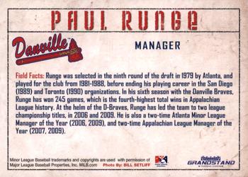 2010 Grandstand Danville Braves #NNO Paul Runge Back