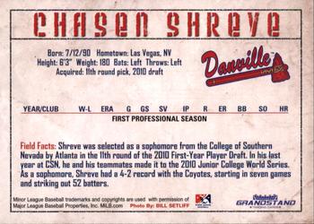 2010 Grandstand Danville Braves #NNO Chasen Shreve Back