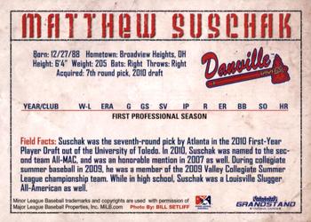 2010 Grandstand Danville Braves #NNO Matthew Suschak Back