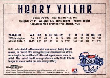 2010 Grandstand Corpus Christi Hooks #NNO Henry Villar Back