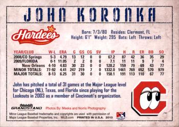 2010 Grandstand Chattanooga Lookouts #NNO John Koronka Back