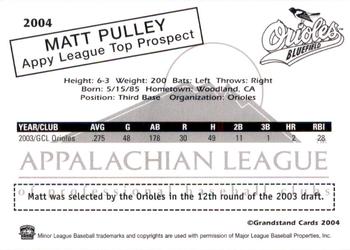 2004 Grandstand Appalachian League Top Prospects #NNO Matt Pulley Back