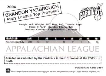 2004 Grandstand Appalachian League Top Prospects #NNO Brandon Yarbrough Back