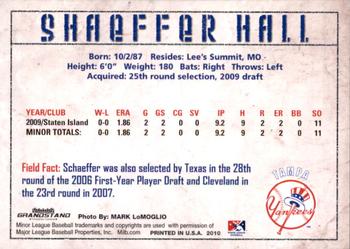 2010 Grandstand Tampa Yankees #NNO Shaeffer Hall Back