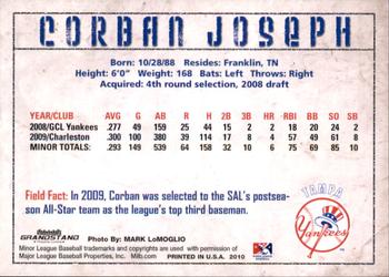 2010 Grandstand Tampa Yankees #NNO Corban Joseph Back