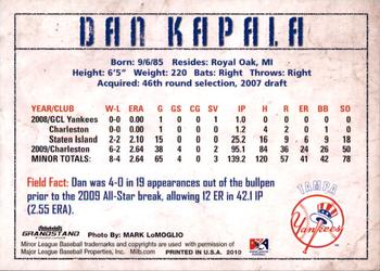 2010 Grandstand Tampa Yankees #NNO Dan Kapala Back