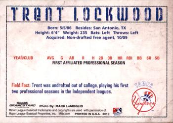 2010 Grandstand Tampa Yankees #NNO Trent Lockwood Back