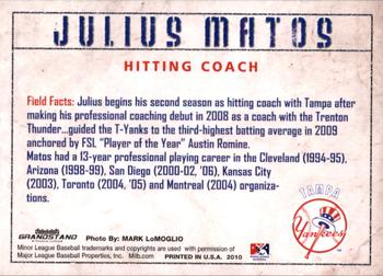 2010 Grandstand Tampa Yankees #NNO Julius Matos Back