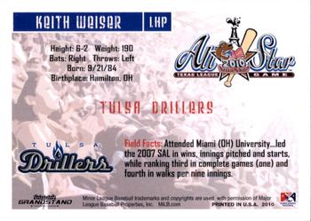2010 Grandstand Texas League All-Stars North Division #NNO Keith Weiser Back