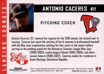 2010 Grandstand Lansing Lugnuts #NNO Antonio Caceres Back
