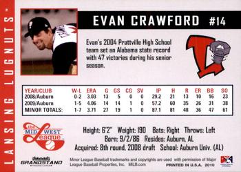 2010 Grandstand Lansing Lugnuts #NNO Evan Crawford Back
