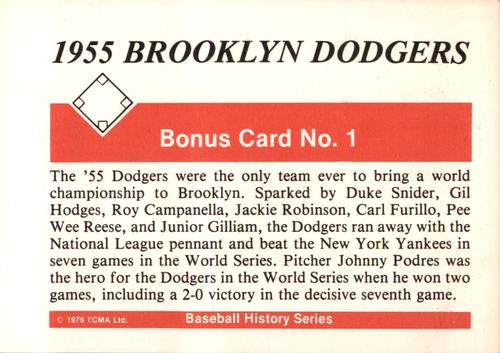 1979 TCMA The 1950’s - Bonus Team Cards #1 1955 Brooklyn Dodgers Back