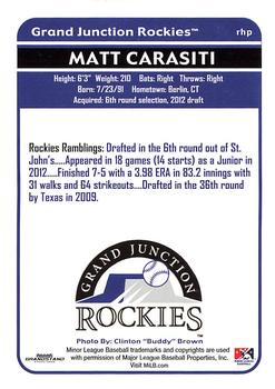 2012 Grandstand Grand Junction Rockies Subway #NNO Matt Carasiti Back