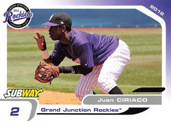 2012 Grandstand Grand Junction Rockies Subway #NNO Juan Ciriaco Front