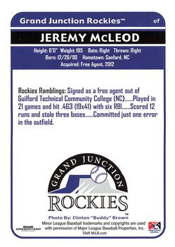 2012 Grandstand Grand Junction Rockies Subway #NNO Jeremy McLeod Back