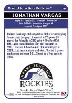 2012 Grandstand Grand Junction Rockies Subway #NNO Jonathan Vargas Back