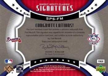 2007 Upper Deck Sweet Spot Classic - Signatures Gold Stitch Blue Ink #SPS-FM Fred McGriff Back