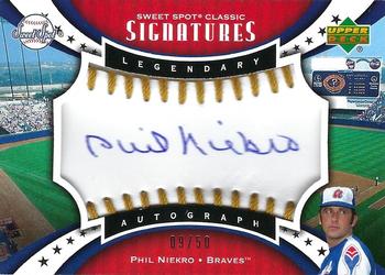 2007 Upper Deck Sweet Spot Classic - Signatures Gold Stitch Blue Ink #SPS-PN Phil Niekro Front
