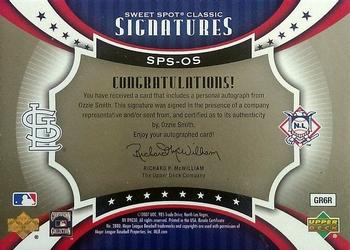 2007 Upper Deck Sweet Spot Classic - Signatures Leather Blue Ink #SPS-OS Ozzie Smith Back