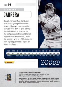 2020 Panini Absolute #91 Miguel Cabrera Back