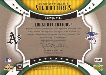 2007 Upper Deck Sweet Spot Classic - Signatures Red Stitch Blue Ink #SPS-CL Carney Lansford Back