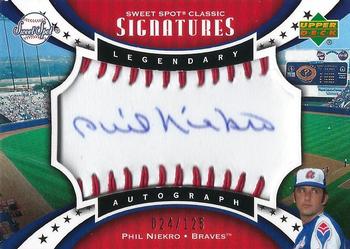 2007 Upper Deck Sweet Spot Classic - Signatures Red Stitch Blue Ink #SPS-PN Phil Niekro Front