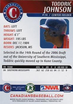 2006 Vancouver Canadians #NNO Toddric Johnson Back