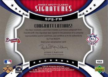 2007 Upper Deck Sweet Spot Classic - Signatures Silver Stitch Blue Ink #SPS-FM Fred McGriff Back