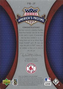 2007 Upper Deck Ultimate Collection - America's Pastime Memorabilia Patches #PM-JP Jonathan Papelbon Back