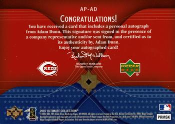2007 Upper Deck Ultimate Collection - America's Pastime Signatures #AP-AD Adam Dunn Back