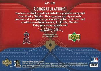 2007 Upper Deck Ultimate Collection - America's Pastime Signatures #AP-KM Kendry Morales Back