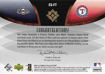 2007 Upper Deck Ultimate Collection - Ultimate Ensemble Dual Swatches #ES-FT Prince Fielder / Mark Teixeira Back