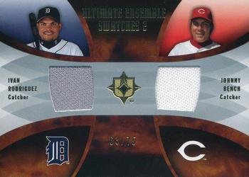 2007 Upper Deck Ultimate Collection - Ultimate Ensemble Dual Swatches #ES-RB Ivan Rodriguez / Johnny Bench Front